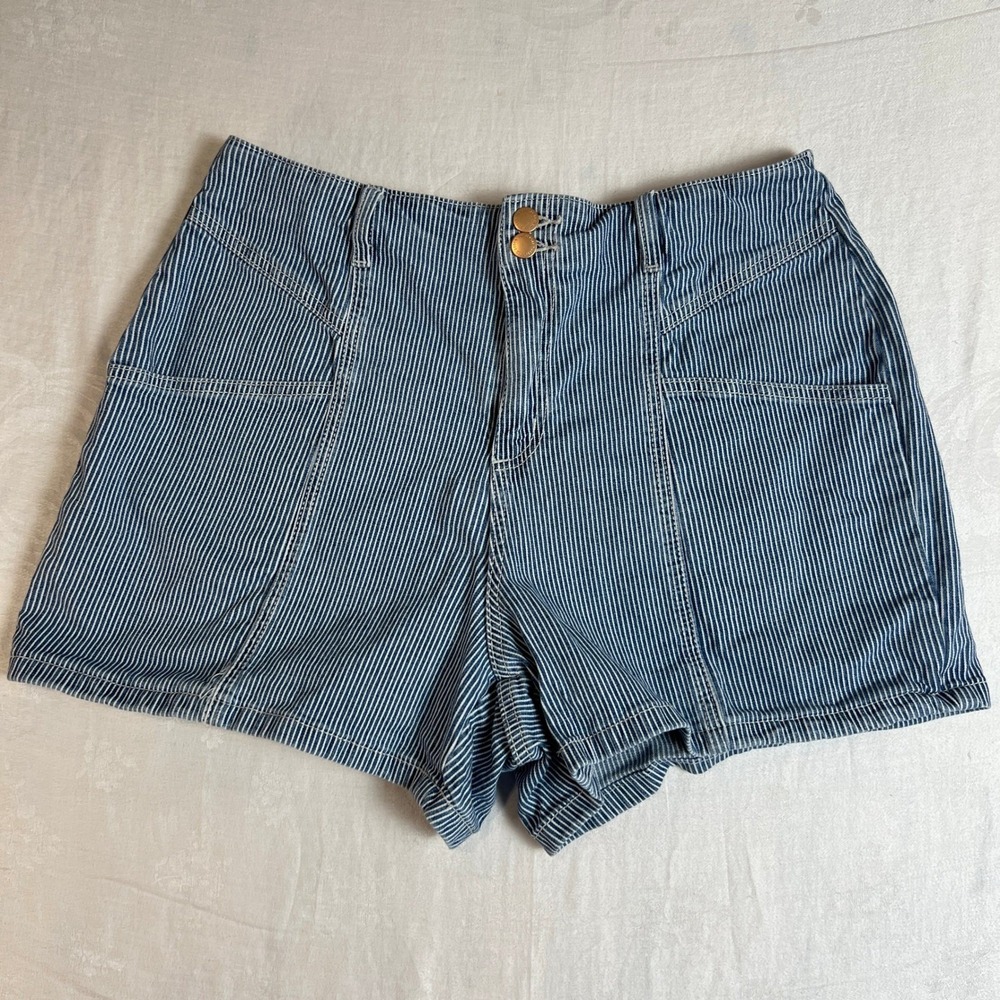Vintage Style Railroad Stripe Denim Shorts High Waist Size 14 Universal Thread